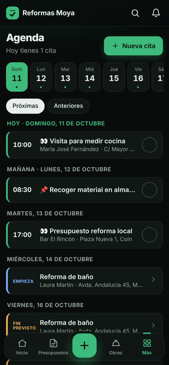 Agenda con visitas y fechas clave